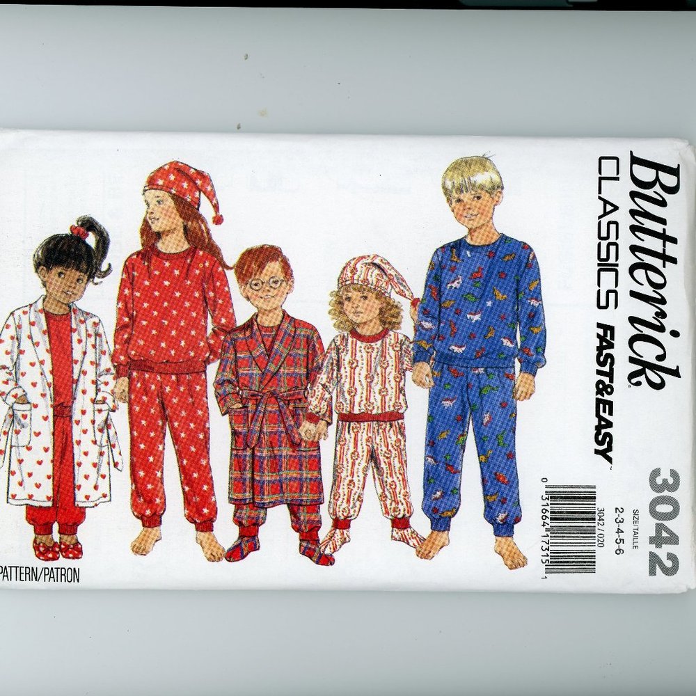 Children's Sleepwear Butterick Pattern 3042 Fast & Easy Sizes 2-6 Uncut
